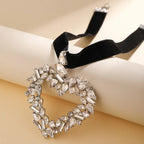 Heart Shape Flannel Rhinestone Pendant Necklace