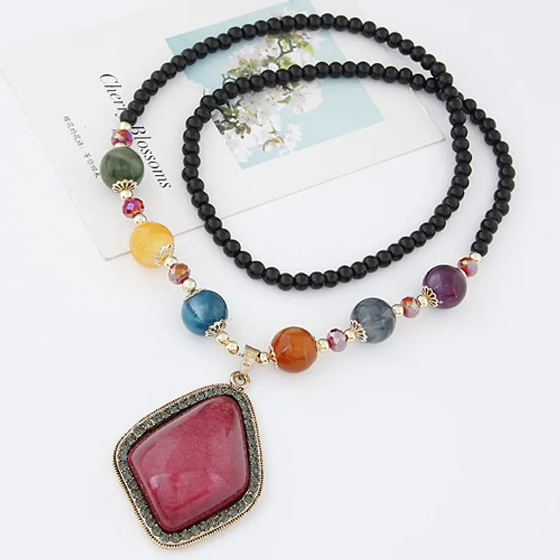 Beaded Resin Pendant Necklace