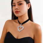Heart Shape Flannel Rhinestone Pendant Necklace