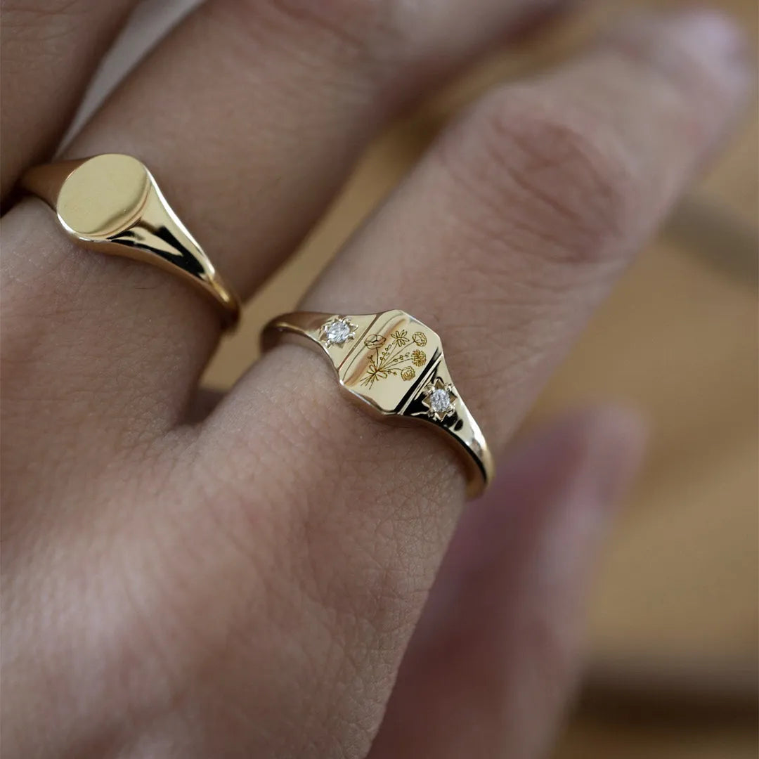 Custom Birth Flower Ring – Personalized Floral Design Ring with Engraved Birth Month Flower, Perfect Gift for Any Occasion TJ