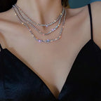 Tassel Rhinestone Silver Plated Choker